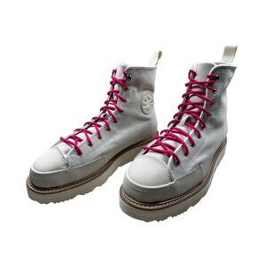 Converse Chuck Taylor Boots Size 10 White Pink Leather 173212C Sherpa Lined
